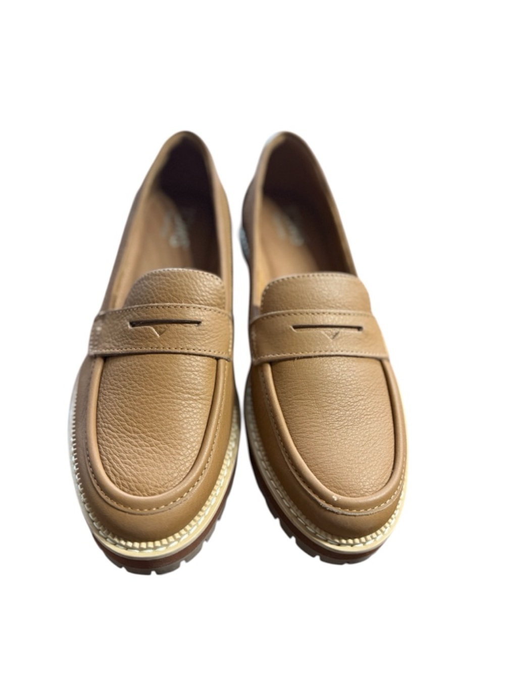 TOMS Tan Leather Lug Sole Penny Loafers Womens 7.5 Chunky Platform